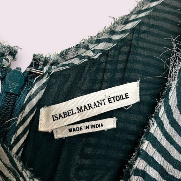 Isabel Marant Etoile Damia Ripple Print Ruched Tiered Silk Mini Dress Green 42 - Picture 4 of 11